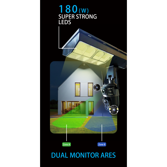 HY-D001-4G-6MP 4G AI Соларна Камера с Двойна Леща и Улично Осветление  ( APP:V380PRO ) 180W
