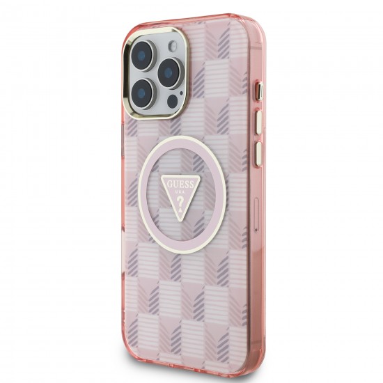 3543 GUESS HC MAGSAFE IML METAL OUTLINE JET SET PRINT TRIANGLE PINK IP16 PRO MAX