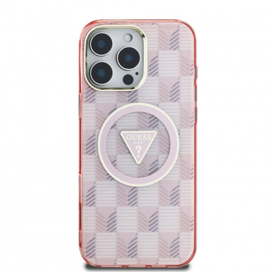 3543 GUESS HC MAGSAFE IML METAL OUTLINE JET SET PRINT TRIANGLE PINK IP16 PRO MAX