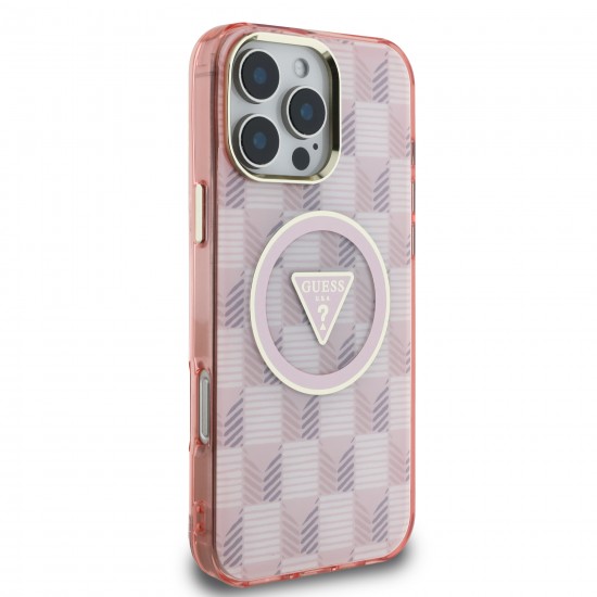 3543 GUESS HC MAGSAFE IML METAL OUTLINE JET SET PRINT TRIANGLE PINK IP16 PRO MAX