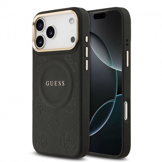 9704 GUESS HC MAGSAFE PU W/ PEONY HOT STAMP BLACK IP17 PRO MAX