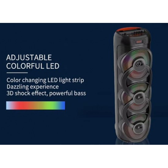 Караоке Bluetooth тонколона Sing-E ZQS10302 – 3 x 10", 75W, RGB LED, безжичен микрофон, USB/TF/FM