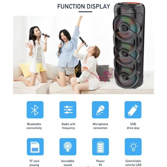 Караоке Bluetooth тонколона Sing-E ZQS10302 – 3 x 10", 75W, RGB LED, безжичен микрофон, USB/TF/FM