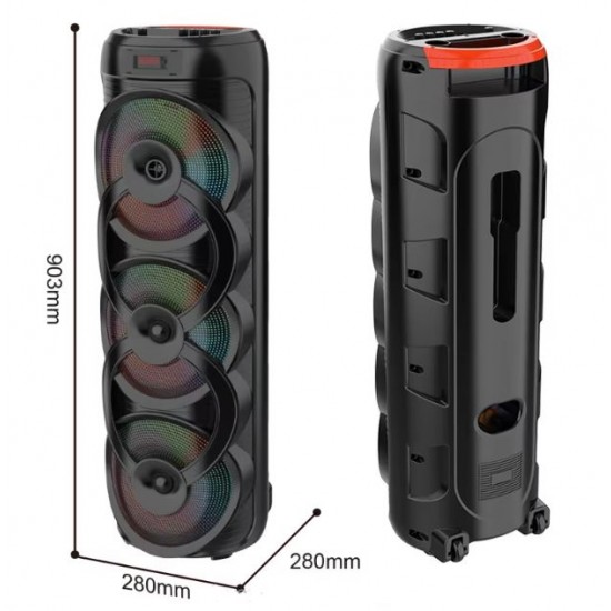 Караоке Bluetooth тонколона Sing-E ZQS10302 – 3 x 10", 75W, RGB LED, безжичен микрофон, USB/TF/FM