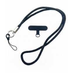 Черен VR-11 Универсални лъскави връзки за врат с найлонова крепка за телефон - 55cm