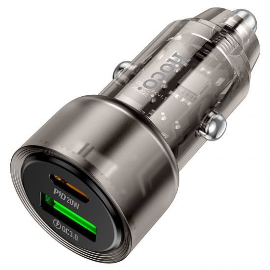 HOCO адаптер 12V Z52 с 2 изходa USB QC3.0 и USB-C PD20W - Черен