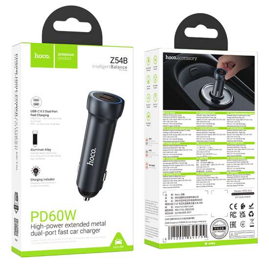 HOCO адаптер 12V Z54B с 2 изходa USB-C PD60W