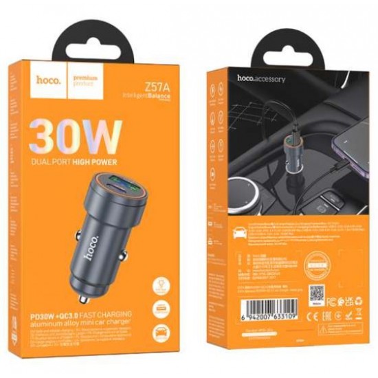 HOCO адаптер 12V Z57A с 2 изходa USB QC3.0 и PD30W