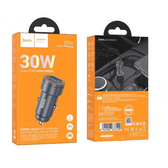 HOCO Z57A Зарядно за кола USB+USB-C PD30W + QC3.0 30W - Type-C към Type-C