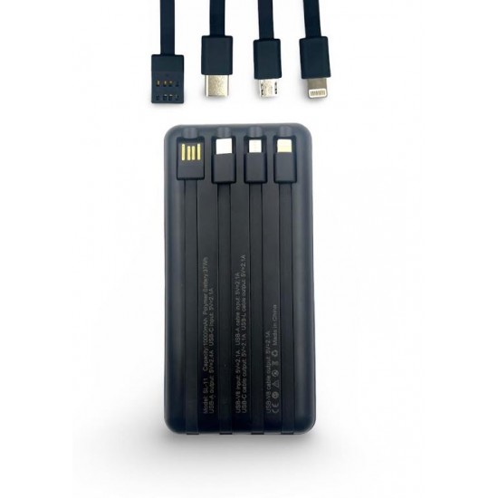 L✮Star SL-11 4в1 Преносимо зарядно с вградени кабели - 10,000MAH - Черен
