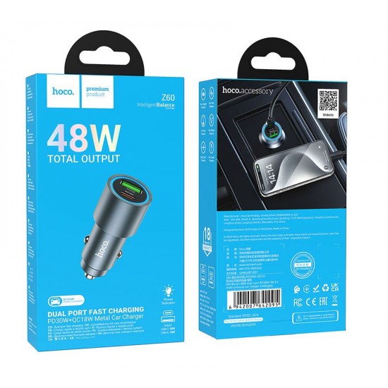 HOCO Z60 Зарядно за кола USB+USB-C PD20W + QC3.0 38W 