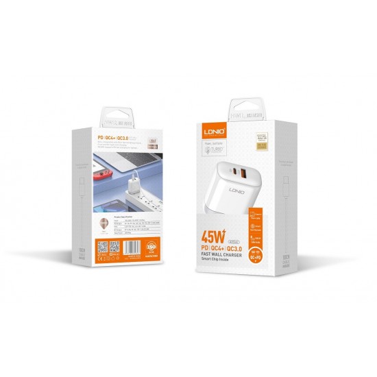 45W LDNIO A2526C С 2 изх. USB+USB-C с кабел USB-C към USB-C