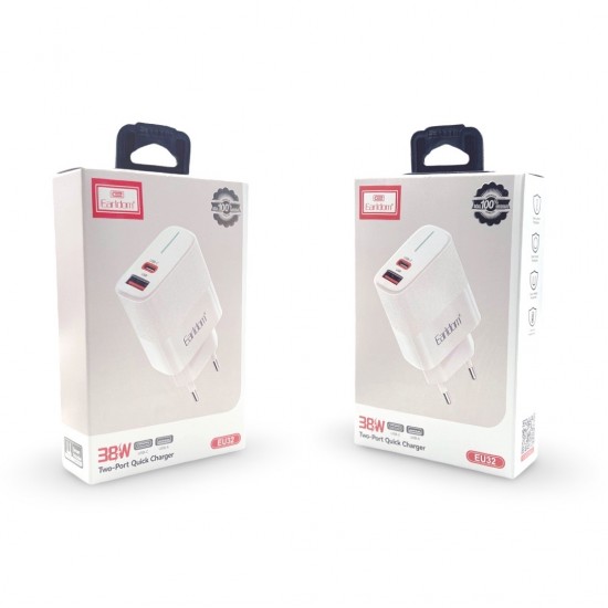 EU32 38W EARLDOM Адаптер с 2 изх. USB-C+USB 