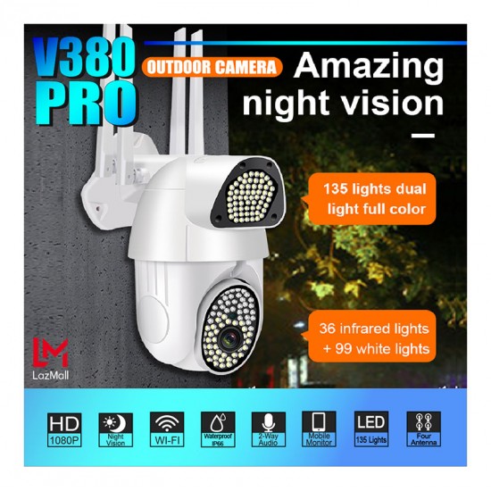 IP Камера Q135 3MP 1080P ( APP:V380PRO ) HD 360 градуса с микрофон и високоговорител и LED светлина