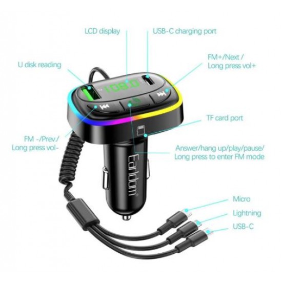 EARLDOM M105 FM 3.1A. модулатор трансмитер (1 USB изход + 1USB-C, Bluetooth)