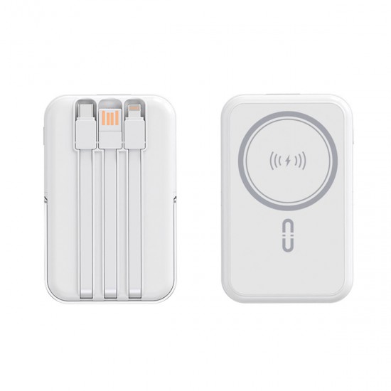 NJ25 PD 20W Magsafe с LED индикатор (ЧЕРЕН) 2 кабела USB-C и Lightning 10,000MAH Безжично Зареждане