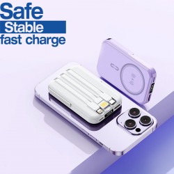 NJ25 PD 20W Magsafe с LED индикатор (ЧЕРЕН) 2 кабела USB-C и Lightning 10,000MAH Безжично Зареждане