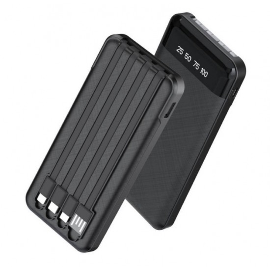 WUW Y130 2A POWER BANK С ВГРАДЕНИ КАБЕЛИ - 10,000 mAh - Черен
