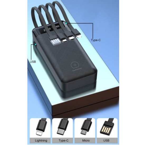 WUW Y130 2A POWER BANK С ВГРАДЕНИ КАБЕЛИ - 10,000 mAh - Черен