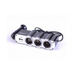 Разклонител за запалка WF-0120 с 3 гнезда и 1 USB 1000mah изход 12V/24V