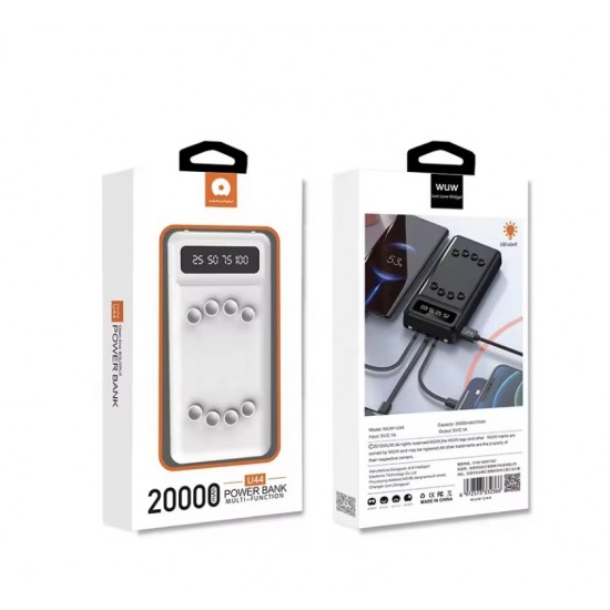 WUW U44 2A POWER BANK С ВГРАДЕНИ КАБЕЛИ - 20,000 mAh - Бял