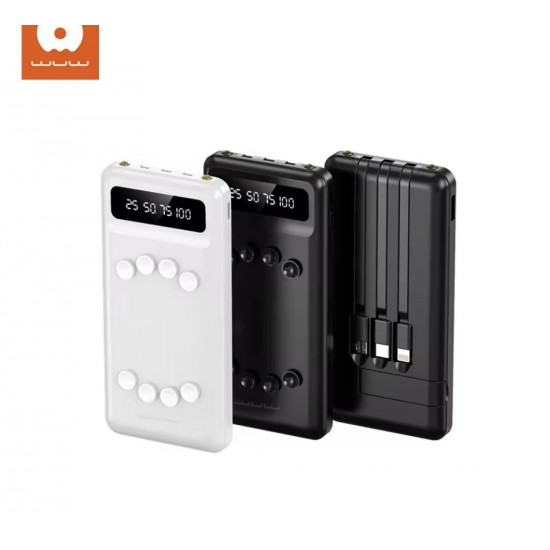WUW U44 2A POWER BANK С ВГРАДЕНИ КАБЕЛИ - 20,000 mAh - Бял
