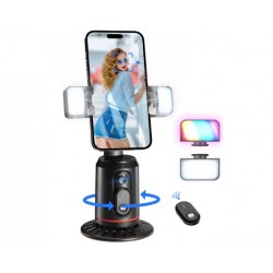 Q02D Държач за телефон с автоматично проследяване на лицето, завъртане на 360° стойка за камера  дистанционно управление и светлина за поточно видео на живо