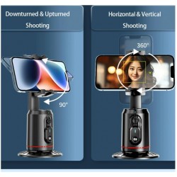 Q02D Държач за телефон с автоматично проследяване на лицето, завъртане на 360° стойка за камера  дистанционно управление и светлина за поточно видео на живо