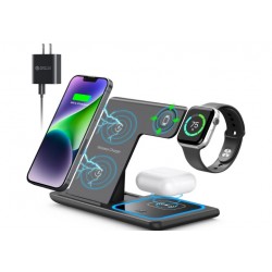 LS29 3 in 1 Сгъваема Безжична магнитна зарядна станция - Черен 18 W, съвместима с iPhone 14/13/12/11, AirPods, i-Watch