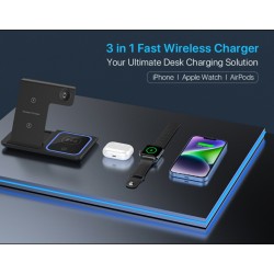 LS29 3 in 1 Сгъваема Безжична магнитна зарядна станция - Черен 18 W, съвместима с iPhone 14/13/12/11, AirPods, i-Watch