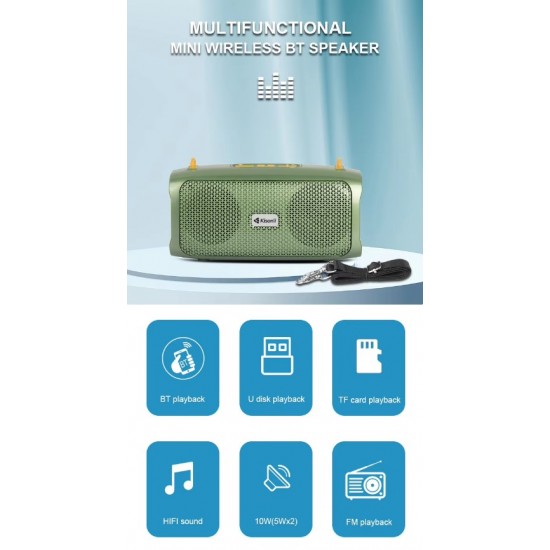 Преносима тонколона KISONLI KS-2003 5W - Син TF карта, USB, FM радио, зареждане тип C