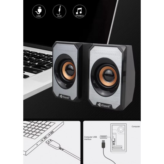Тонколони KISONLI KS-04 2.0, 2x3W, USB захранване, 3.5mm стерео