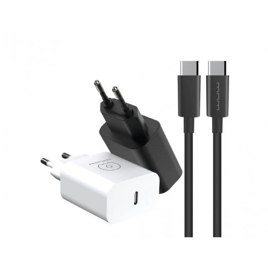 WUW T81 Зарядно с кабел PD20W Type-C към Type-C - Черен