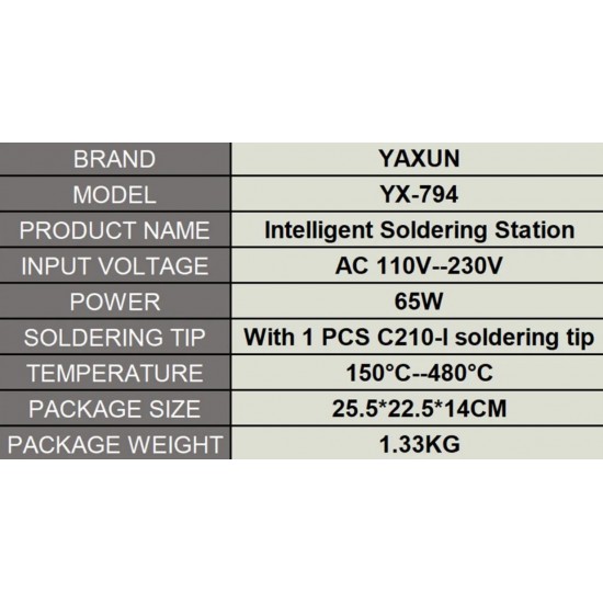 YAXUN YX-794 65W Професионална  автоматична запояваща станция за заспиване с цифров дисплей