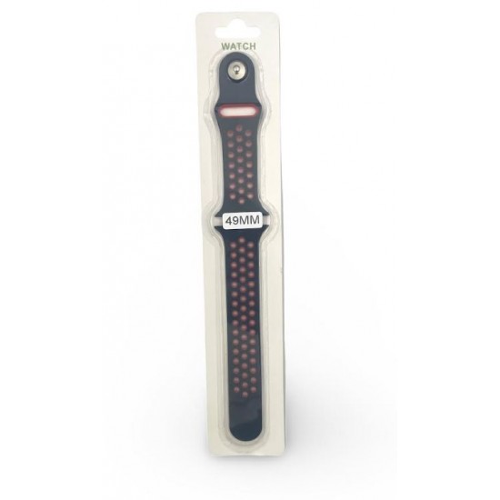 Силиконова Apple Watch каишка iWatch 49mm - Черен  - Червени дупки
