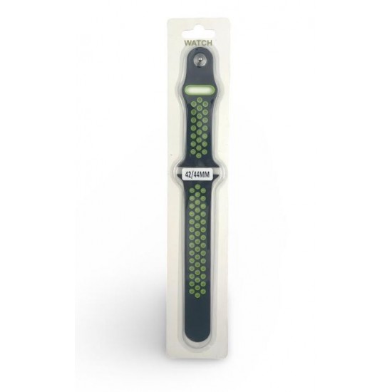 Силиконова Apple Watch каишка iWatch 42/44mm - Черен  - Зелени дупки