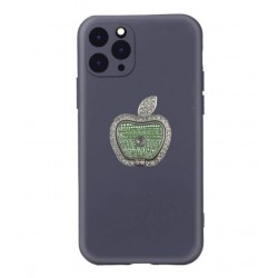 RG02 Ринг Форма Ябълка / Без брукат, Рамка:Сив - Ябълка:Зелен