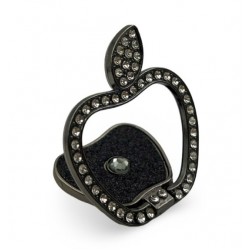 RG02 Ринг Форма Ябълка / С брукат, Рамка:Черен - Ябълка:Черен