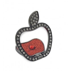 RG02 Ринг Форма Ябълка / С брукат, Рамка:Черен - Ябълка:Червен