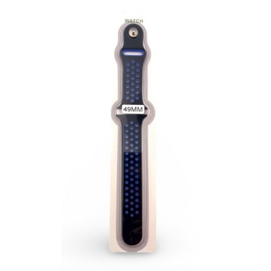 Силиконова Apple Watch каишка iWatch 49mm - Черен  - Сини дупки