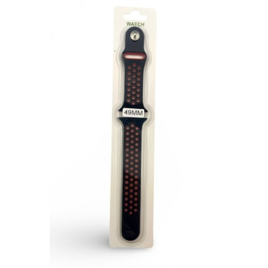 Силиконова Apple Watch каишка iWatch 49mm - Черен  - Червени дупки