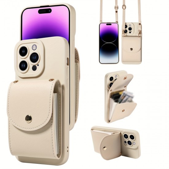 TP-110 Луксозен Кейс за iPhone 14 Pro с връзка и портфейл  - Бял