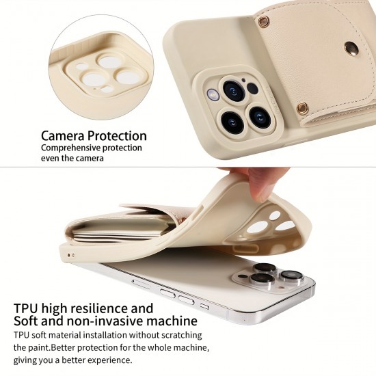 TP-110 Луксозен Кейс за iPhone 15 Pro с връзка и портфейл - Розов