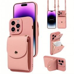 TP-110 Луксозен Кейс за iPhone 12 с връзка и портфейл - Розов