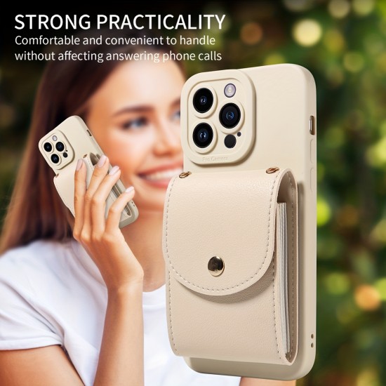 TP-110 Луксозен Кейс за iPhone 15 Pro с връзка и портфейл - Розов