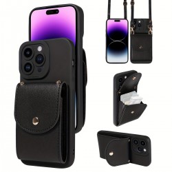 TP-110 Луксозен Кейс за iPhone 12 с връзка и портфейл - Черен