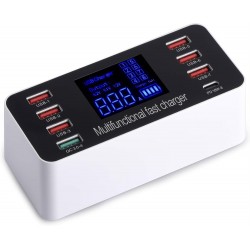 WLX-A9P 60W 8-портова USB зарядна станция - Зарежда няколко устройства едновременно, включва зарядни устройства за различни устройства