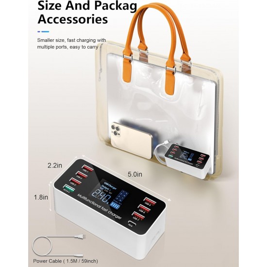WLX-A9P 60W 8-портова USB зарядна станция - Зарежда няколко устройства едновременно, включва зарядни устройства за различни устройства