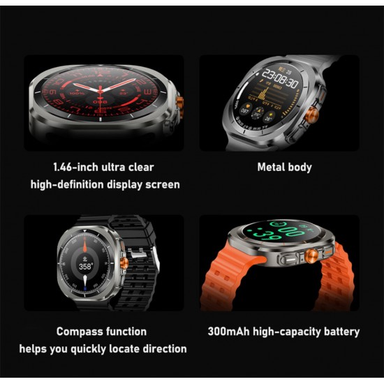 MK72 Смарт часовник 2 Каишки Watch Ultra Bluetooth 5.0 47мм - Сив