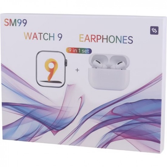 SM99 Ultra  – Комплект SET Смарт Часовник+Слушалки със 7 каишки и безжично зареждане